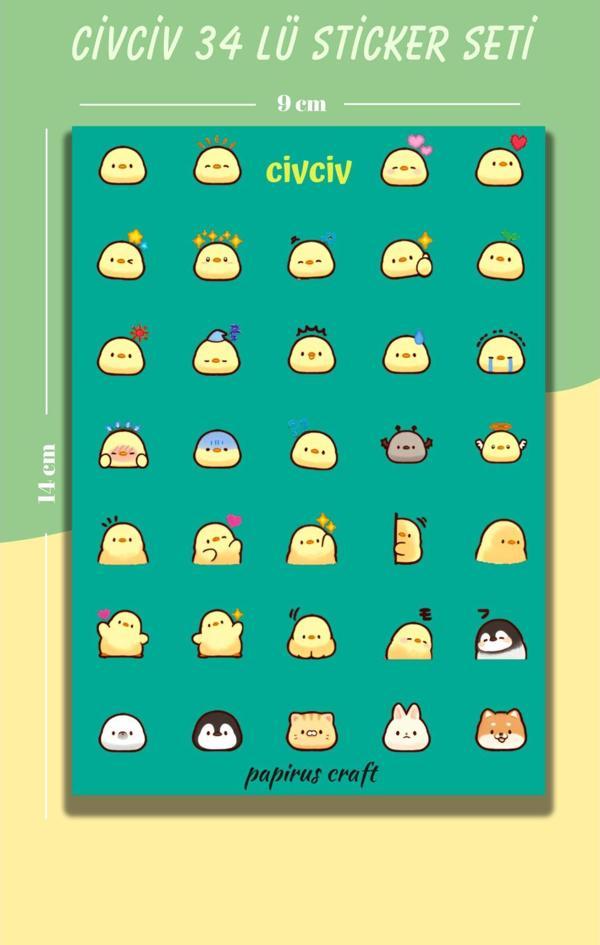 Papirus Craft Civciv 34 Lü Sticker, Çıkartma , Etiket Seti - Image 1