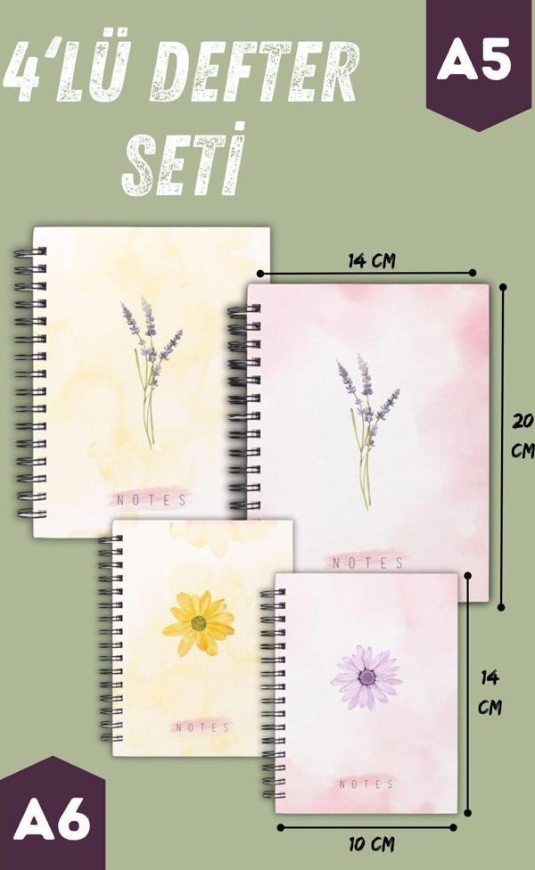 Papirus Craft Spiralli Defter | 4 Adet | Çizgisiz | A5 Ve A6 | Çelik Spiral | 90 Sayfa | Sert Karton Kapak - Image 1