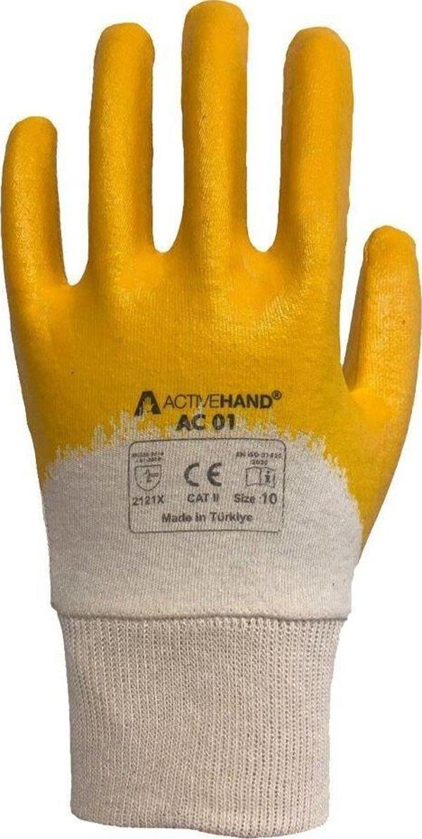 Activehand Nitril Kaplı Pamuk Eldiven Ac 01 Sarı No:10 -2 Adet - Image 1