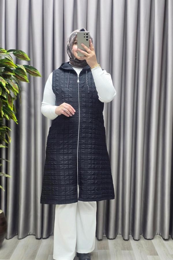 Kadın Giyim Büyük Beden Kapitone Dik Cep Yelek  - Image 1