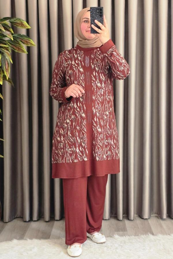 Kadın Tesettür Giyim Büyük Beden Şerit Desenli Nisa Takım  - Image 1