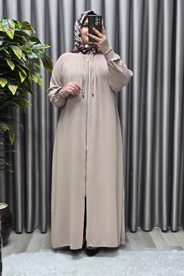 Kadın Tesettür Giyim  Büyük Beden Nur Robalı Krep Ferace  - Image 1