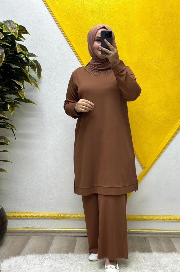 Kadın Tesettür Giyim Büyük Beden Pantolonlu Ecrin İkili Takım  - Image 1