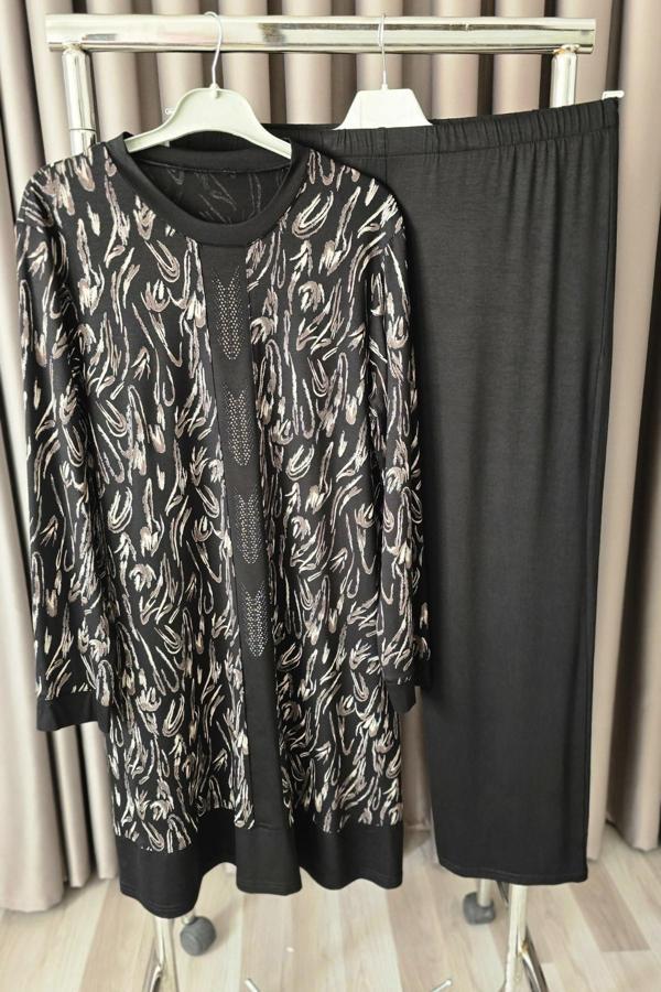 Kadın Tesettür Giyim Büyük Beden Şerit Desenli Nisa Takım  - Image 1