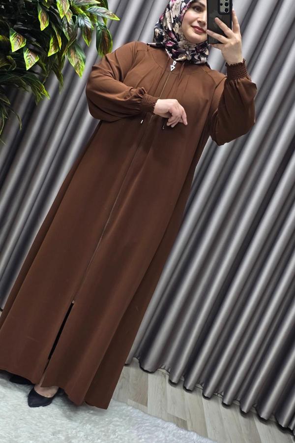 Kadın Tesettür Giyim  Büyük Beden Nur Robalı Krep Ferace  - Image 1