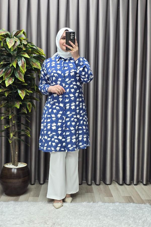 Kadın Tesettür Giyim Büyük Beden Çıtır Desen Gömlek  - Image 1