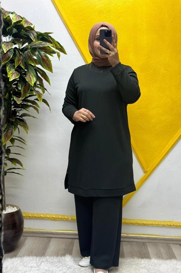 Kadın Tesettür Giyim Büyük Beden Pantolonlu Ecrin İkili Takım  - Image 1