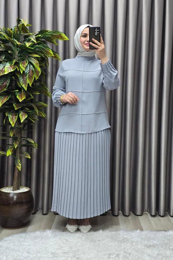 Kadın Tesettür Giyim Büyük Beden Krep Etekli Takım  - Image 1