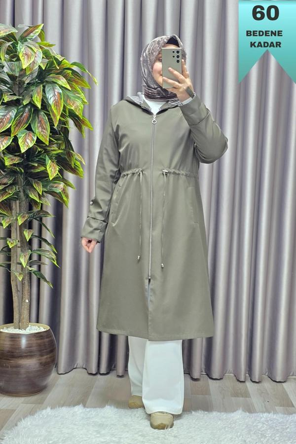 Kadın Tesettür Giyim Büyük Beden Fransız Boy Mevsimlik Trençkot  - Image 1