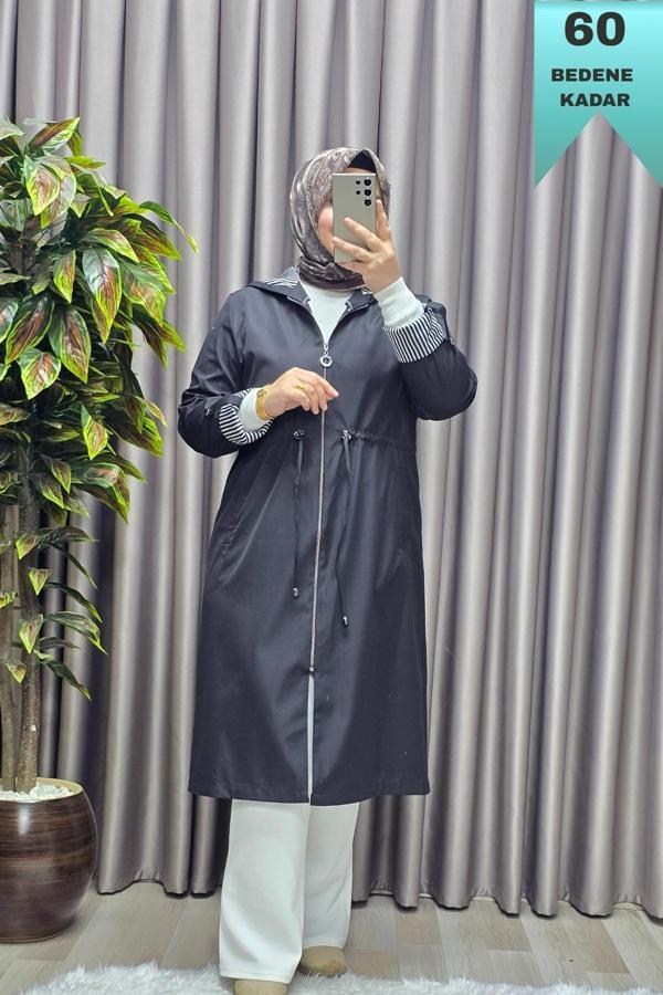 Kadın Tesettür Giyim Büyük Beden Fransız Boy Mevsimlik Trençkot  - Image 1