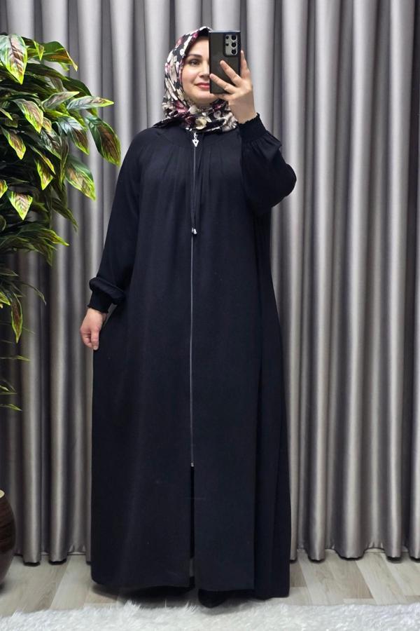 Kadın Tesettür Giyim  Büyük Beden Nur Robalı Krep Ferace  - Image 1