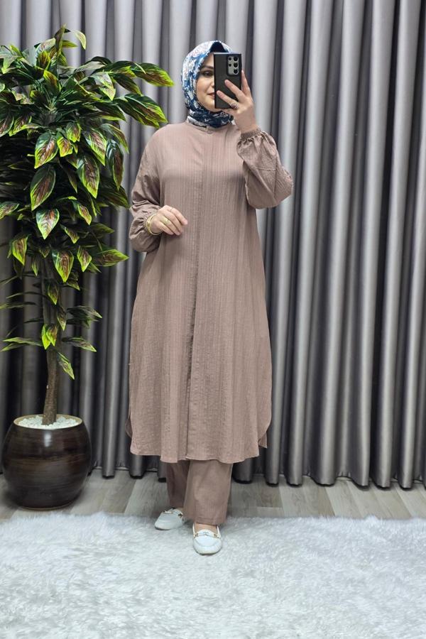 Kadın Tesettür Giyim Büyük Beden Gofre İkili Takım  - Image 1