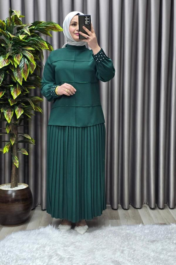 Kadın Tesettür Giyim Büyük Beden Krep Etekli Takım  - Image 1