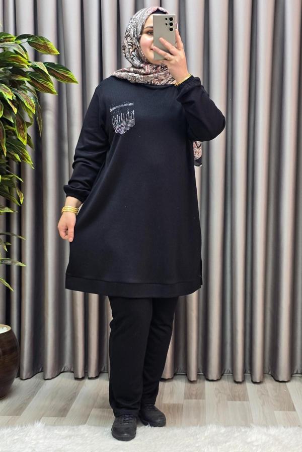 Kadın Tesettür Giyim Büyük Beden Cebi Taş İşlmeli İkili Takım  - Image 1