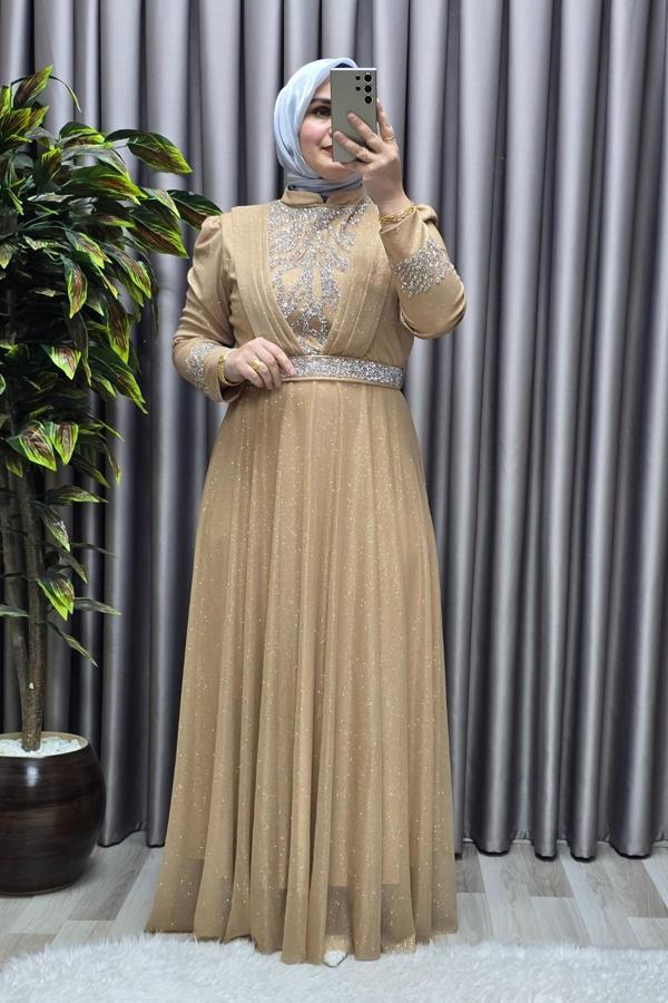 Kadın Tesettür Giyim Büyük Beden V Taşlı Abiye  - Image 1