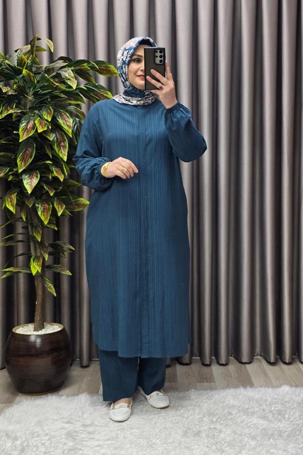 Kadın Tesettür Giyim Büyük Beden Gofre İkili Takım  - Image 1