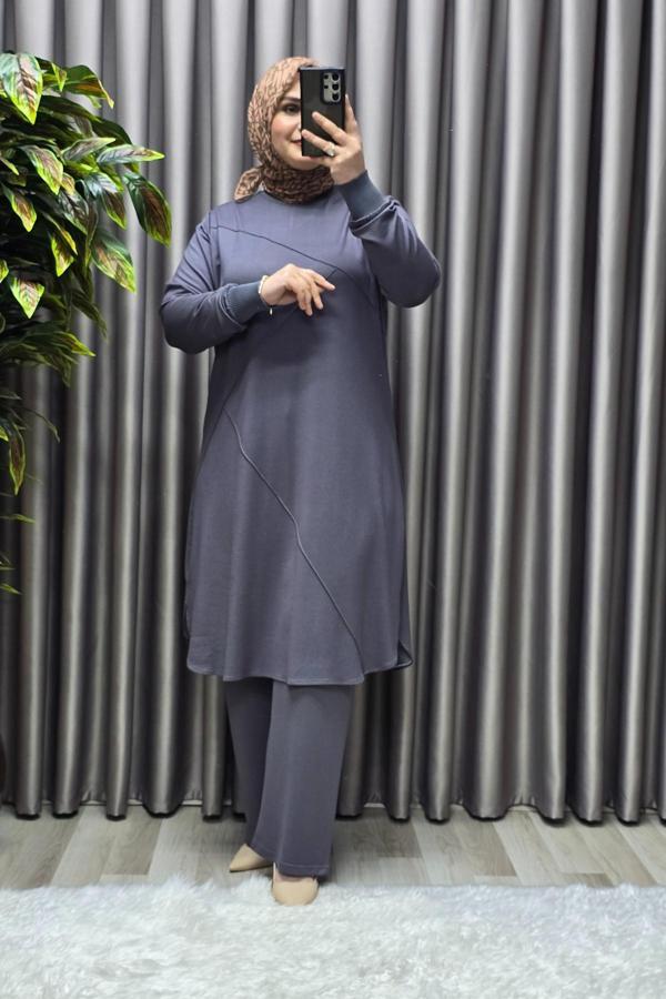 Kadın Tesettür Büyük Beden Giyim Nervürlü İkili Takım  - Image 1