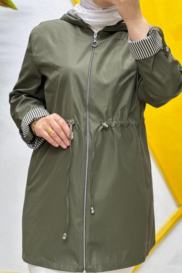 Kadın Tesettür Giyim Büyük Beden Mevsimlik Kısa Trençkot  - Image 1