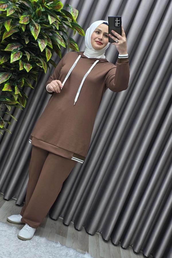 Kadın Tesettür Giyim Büyük Beden Kapşonlu Spor İkili Takım  - Image 1