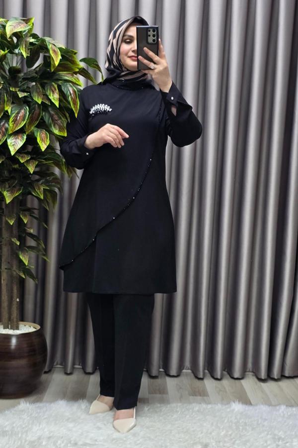 Kadın Tesettür Giyim Büyük Beden Çağla Krep İkili Takım  - Image 1