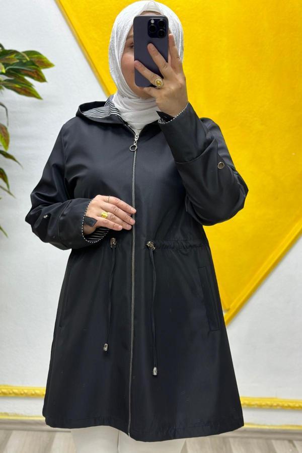 Kadın Tesettür Giyim Büyük Beden Mevsimlik Kısa Trençkot  - Image 1