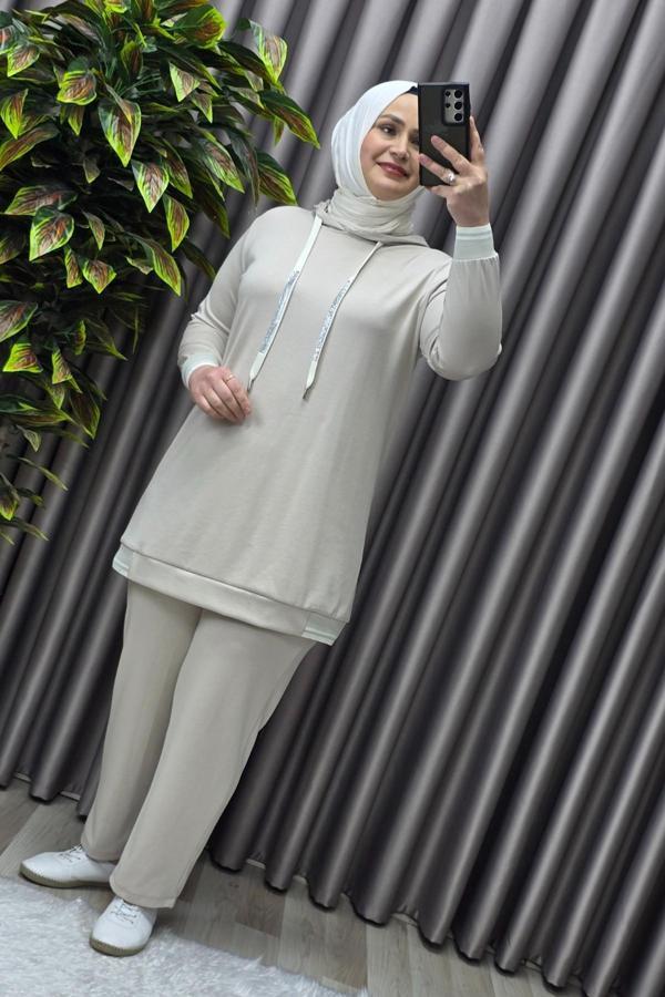 Kadın Tesettür Giyim Büyük Beden Kapşonlu Spor İkili Takım  - Image 1