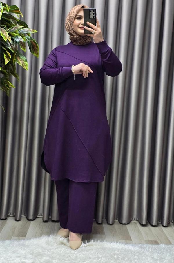 Kadın Tesettür Büyük Beden Giyim Nervürlü İkili Takım  - Image 1