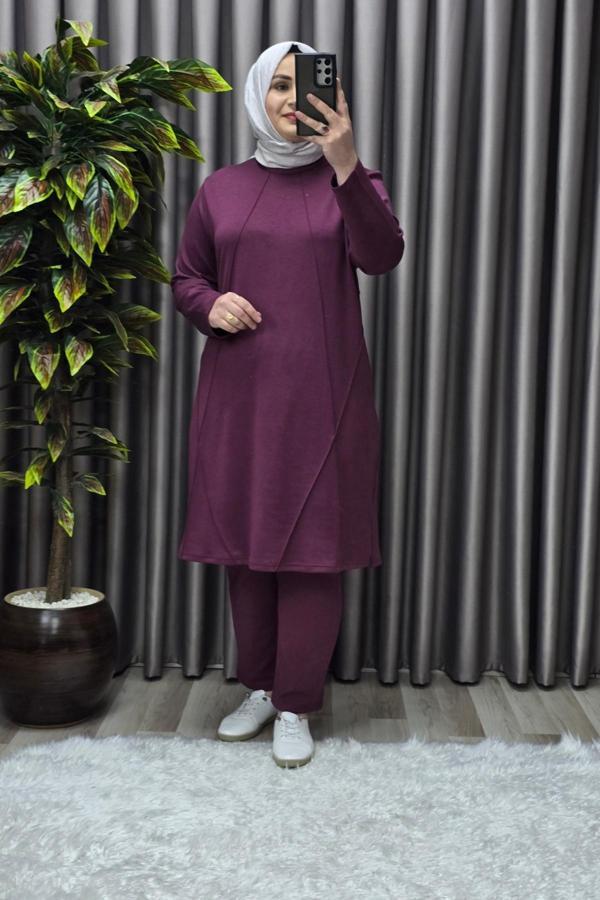 Kadın Tesettür Giyim Büyük Beden Nervürlü Spor İkili Takım  - Image 1