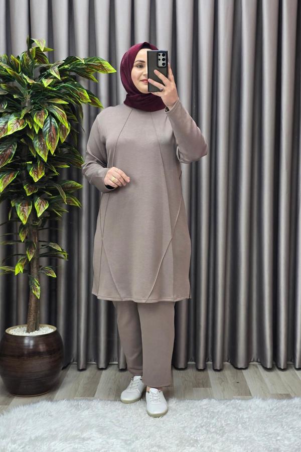 Kadın Tesettür Giyim Büyük Beden Nervürlü Spor İkili Takım  - Image 1