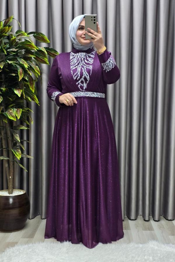 Kadın Tesettür Giyim Büyük Beden V Taşlı Abiye  - Image 1