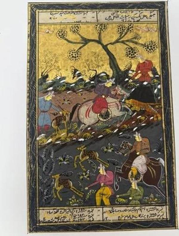 Gecenin İhtişamında Av Adlı El Yapımı Minyatür Resim 28x17 cm - Image 1