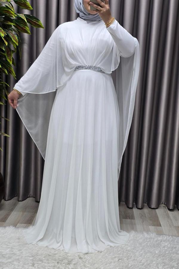 Kadın Tesettür Büyük Beden Giyim Simli  Pelerinli Abiye  - Image 1