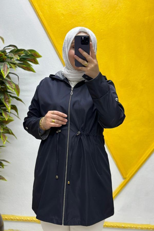 Kadın Tesettür Giyim Büyük Beden Mevsimlik Kısa Trençkot  - Image 1