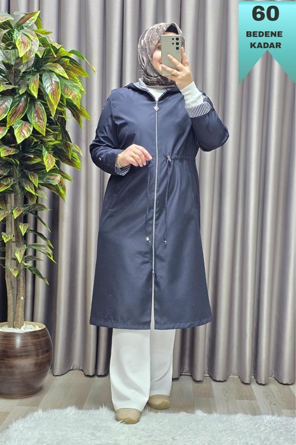 Kadın Tesettür Giyim Büyük Beden Fransız Boy Mevsimlik Trençkot  - Image 1