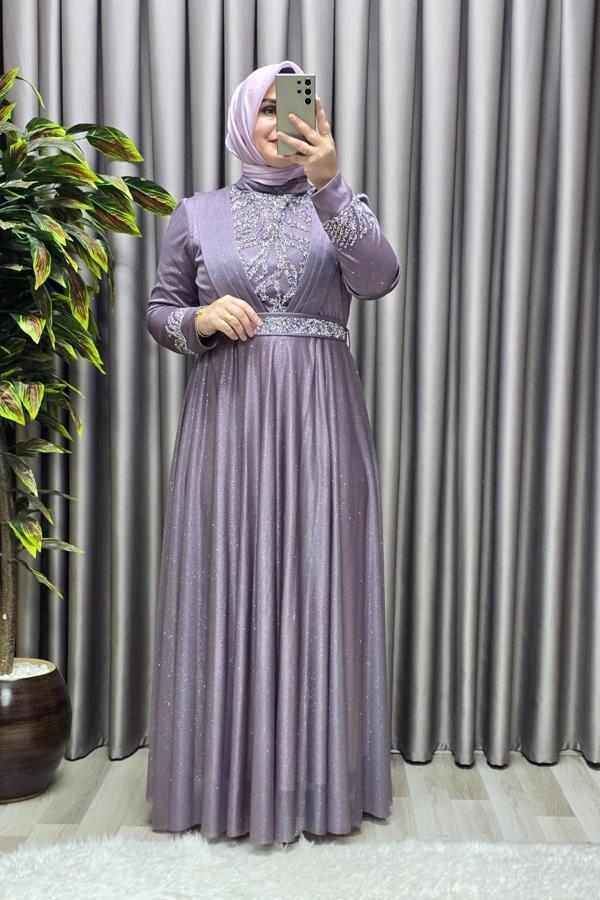 Kadın Tesettür Giyim Büyük Beden V Taşlı Abiye  - Image 1