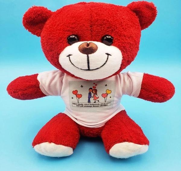 Sevimli Çiftler Tişörtlü Kırmızı Ayı - Image 1