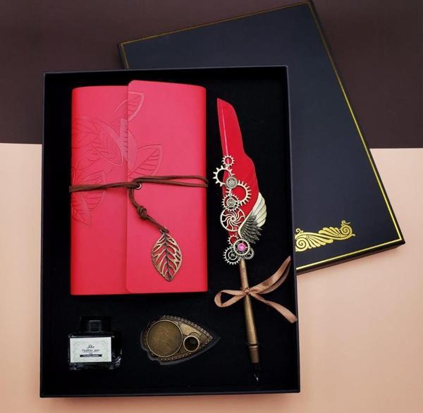 Büro Ev Ofis Hediyesi için Kırmızı Defterli Divit Kalem Seti - Image 1