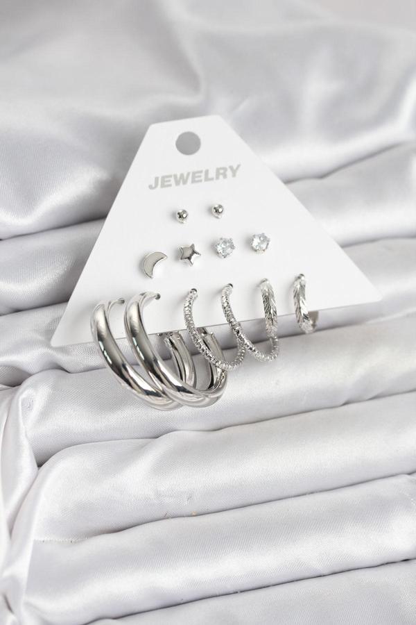 Zarif Kulaklar için 6ÇİFT Silver Pirinç Yapım Halka Kadın Küpe - Image 1