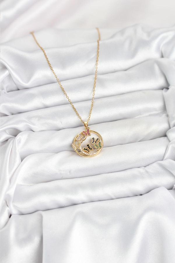 Zarif Boyunlar için Golden Çelik Zirkonlu Zincir Kelebekli Kadın Kolye - Image 1