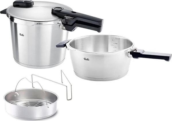 Fissler Vitaquick Premium Mat 8+4 Litre Düdüklü Tencere + Buharda Pişirme Aparatı - Image 1