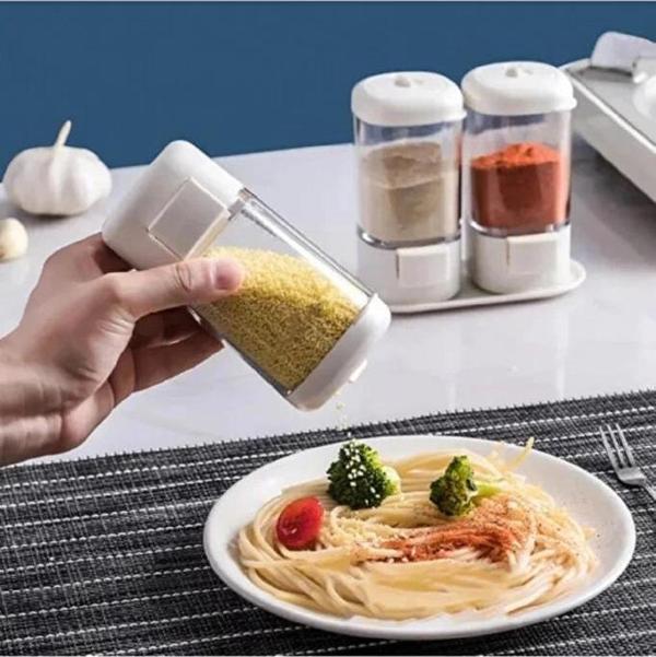 2li Tuşlu Basmalı Baharatlık Tuzluk Seti Gramaj Ayarlı Şekerlik Tuz Biber Baharat Saklama Kabı 140ml - Image 1