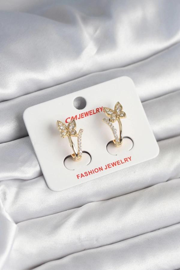 BFS Pirinç Gold Renk Zirkon Taşlı Kelebek Model Kadın Yüzük - Image 1