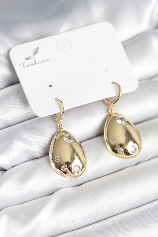 BFS Gold Renk Pirinç Damla Model Kadın Küpe - Image 1