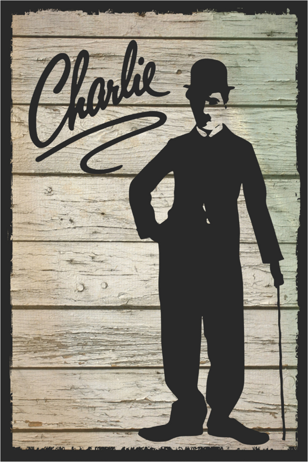 Charlie Chaplin Silüet Tasarım Ahşap Zemin Retro MDF Tablo - Image 1