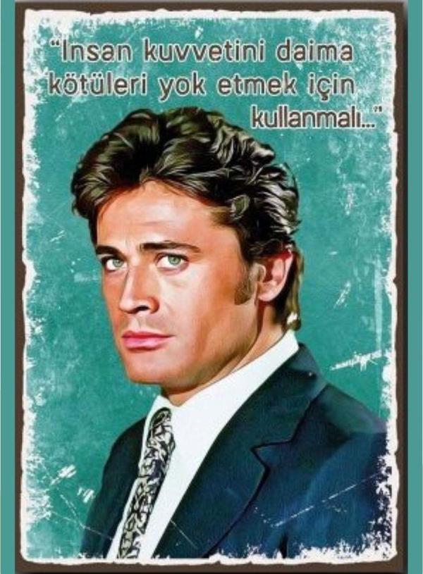 Cuneyt Arkın İnsan Kuvvetini Daima Ahşap Retro Vintage Poster - Image 1