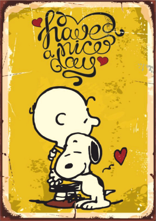 Charlie Brown ve Snoopy Retro Ahşap Tablo - Have a Nice Day Temalı Sevimli Tasarım - Image 1