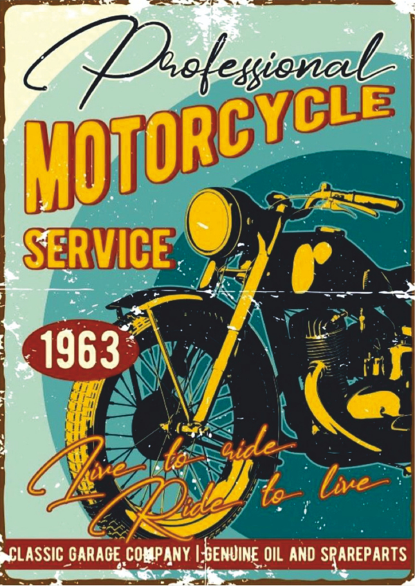 1963 Professional Motorcycle Service Temalı Ahşap Retro Poster Tablo - Image 1