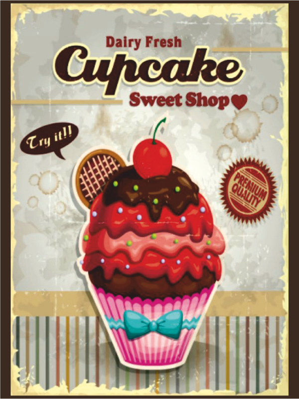 Cupcake Sweet Shop Temalı Retro Ahşap Poster Tablo | Vintage Tatlı Dükkanı Dekoru - Image 1