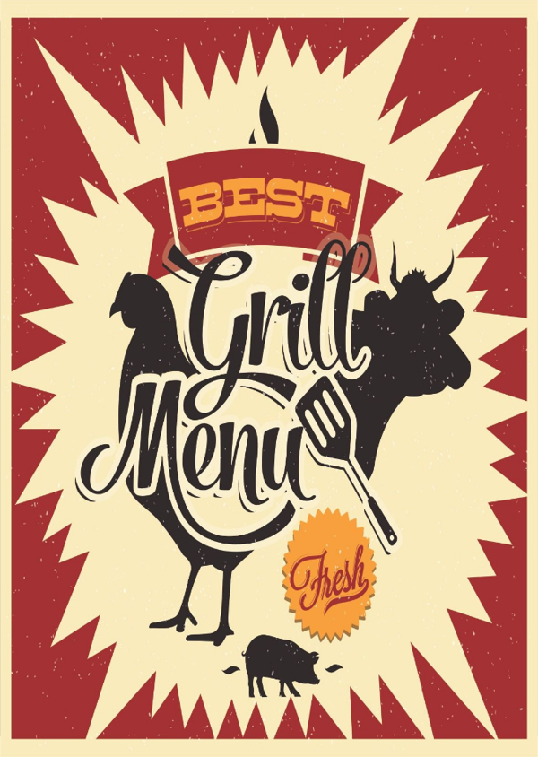 Best Grill Menu Retro Poster | Ahşap Mangal Duvar Tablosu - Image 1