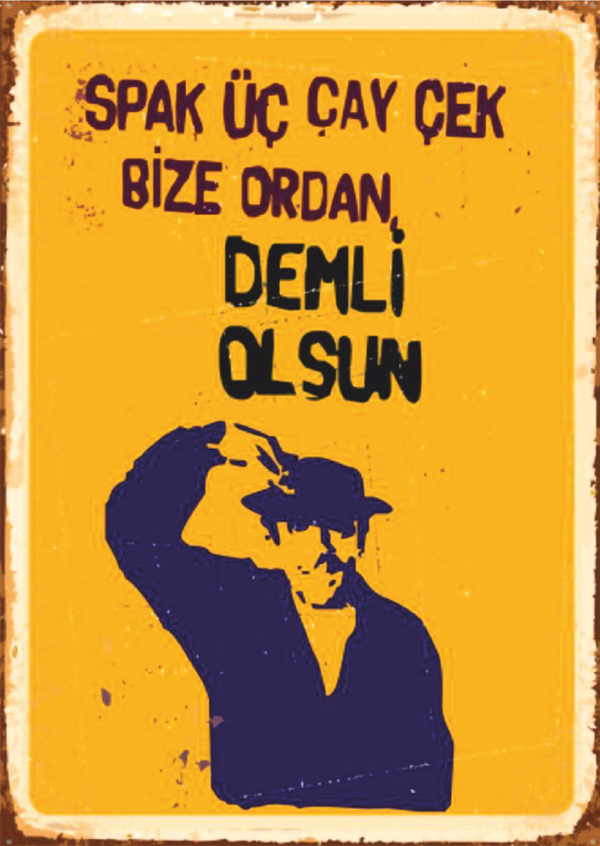 Demli Çay Replikli Retro Ahşap Tablo - Türk Kültürü Mizah Temalı Tasarım - Image 1